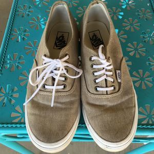 Vans Lace Up Canvas Tan Sneakers Slip on Shoes 9.5